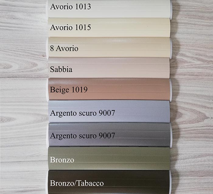 Tapparelle alluminio tonalità Avorio, Sabbia, Beige, Argento, Bronzo