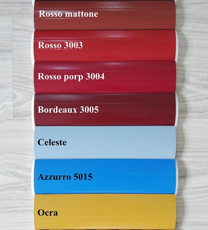 Tapparelle alluminio tonalità Rosso, Bordeaux, celeste, azzuro, Ocra